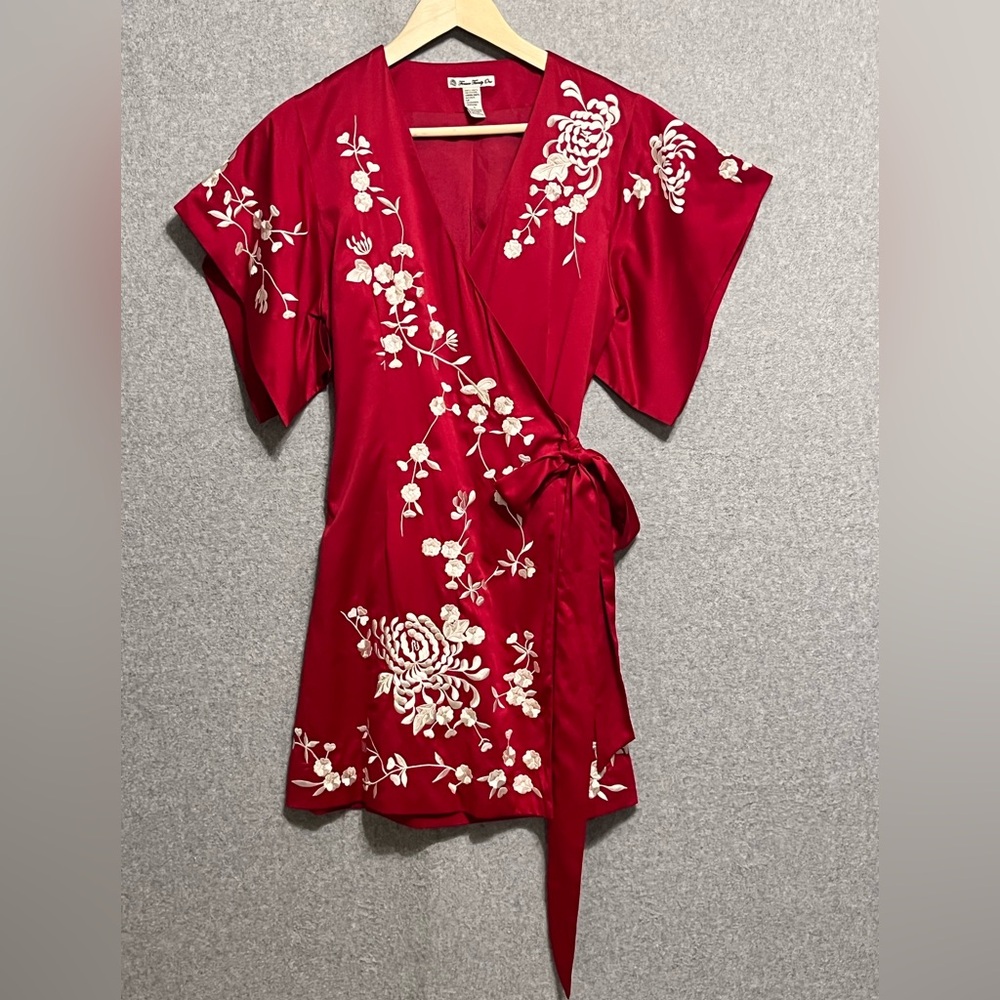 Forever 21 Dress Kimono Red Floral Wrap Small S  4 6 (Vintage 2005)